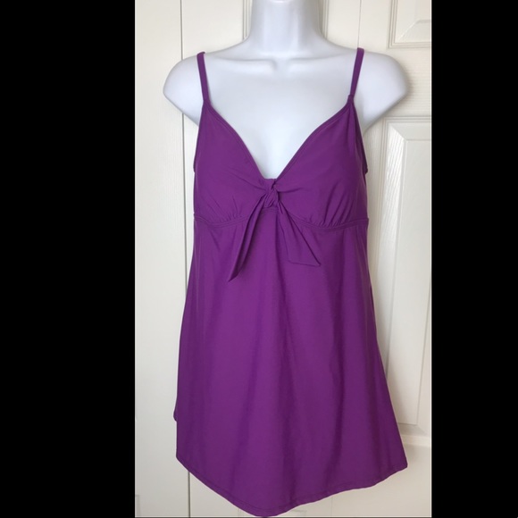 New TALBOTS Swim Dress Purple Plum Wine 1 Piece Modest Bow Tie Front Briefs - Picture 9 of 9